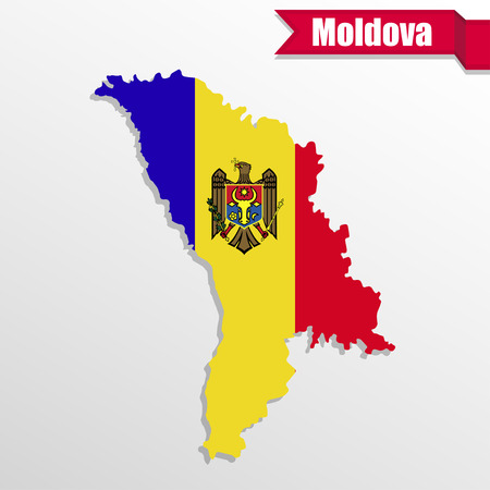 Moldova map with flag inside and ribbonのイラスト素材