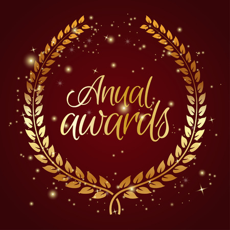 Anual awards with laurel wreath. Vector illustrationのイラスト素材