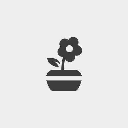 Flower pot icon in a flat design in black color.のイラスト素材