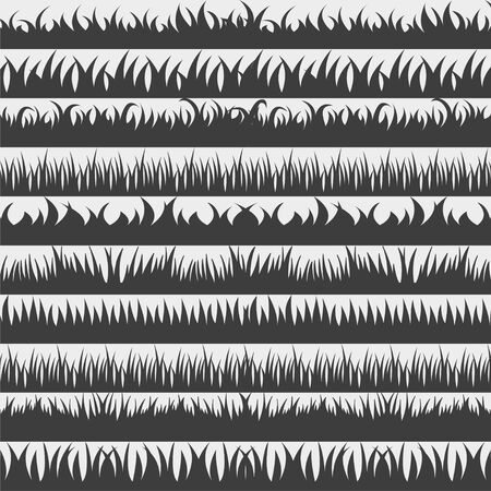 Set of spring black grass horizontal borders. Black grass collection on white backgroundのイラスト素材
