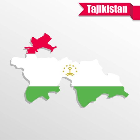 Tajikistan map with flag inside and ribbonのイラスト素材