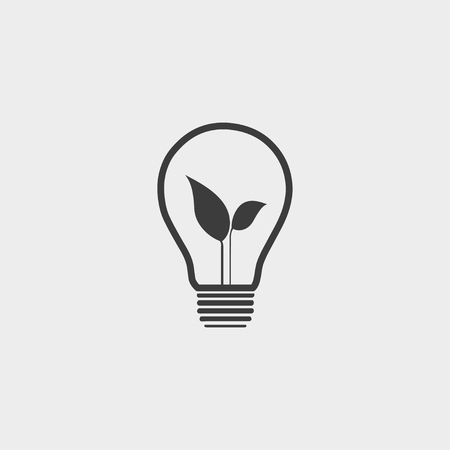 light bulb and leaf icon in a flat design in black color.のイラスト素材
