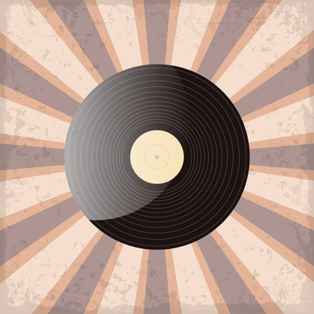 vinyl record on a sun rays background with grungeのイラスト素材