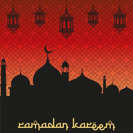 Ramadan kareem greeting card with mosques and seamless patternのイラスト素材