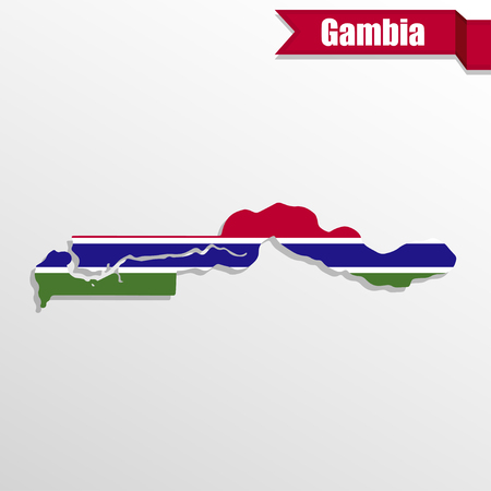 Gambia map with flag inside and ribbonのイラスト素材