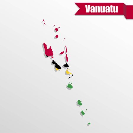 Vanuatu map with flag inside and ribbonのイラスト素材
