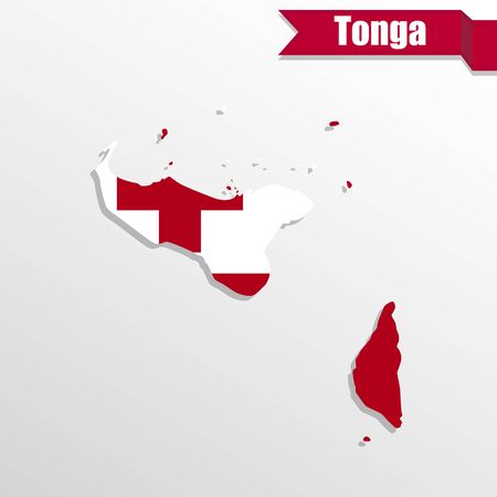 Tonga map with flag inside and ribbonのイラスト素材