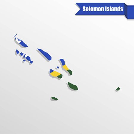 Solomon Islands map with flag inside and ribbonのイラスト素材