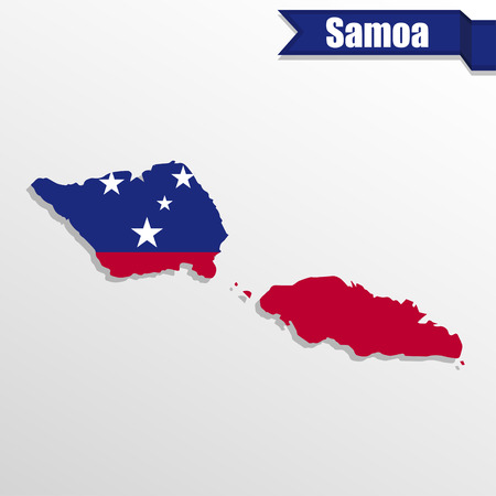 Samoa map with flag inside and ribbonのイラスト素材