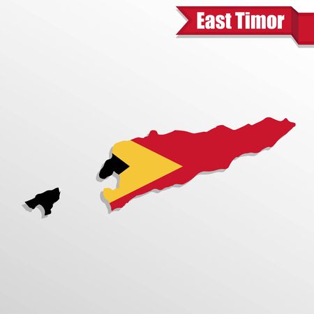 East Timor map with flag inside and ribbonのイラスト素材