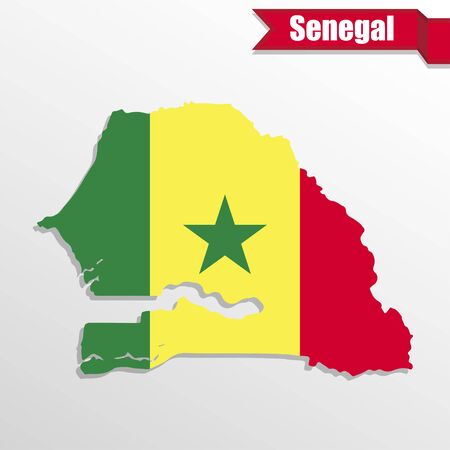 Senegal map with flag inside and ribbonのイラスト素材