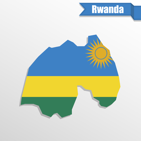 Rwanda map with flag inside and ribbonのイラスト素材