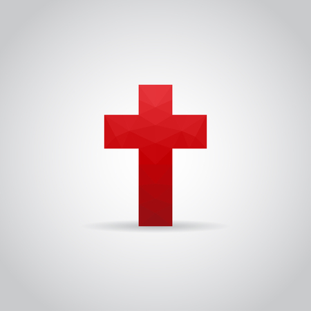Cross icon in polygonal style on a gray backgroundのイラスト素材