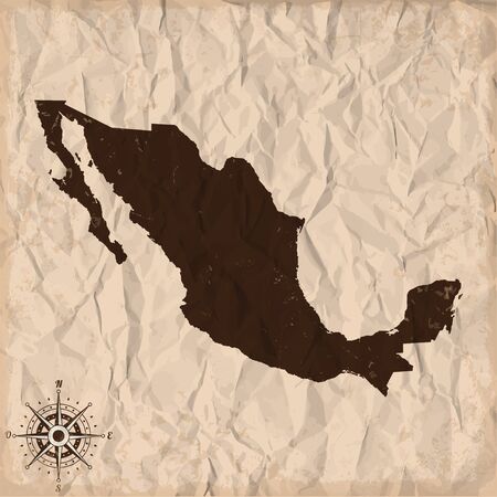 Mexico old map with grunge and crumpled paperのイラスト素材