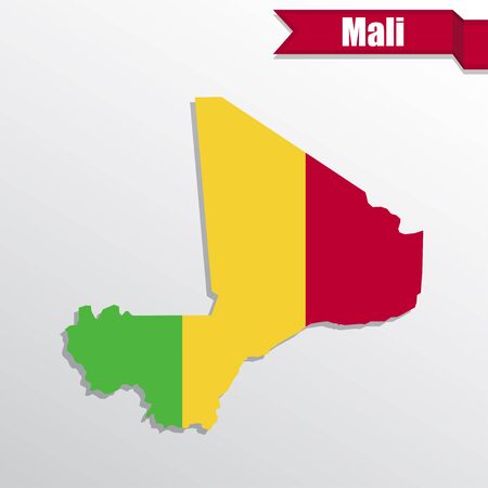 Mali map with flag inside and ribbonのイラスト素材