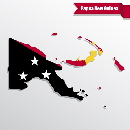 Papua New Guinea map with flag inside and ribbonのイラスト素材