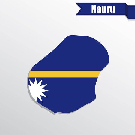 Nauru map with flag inside and ribbonのイラスト素材