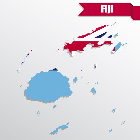 Fiji map with flag inside and ribbonのイラスト素材