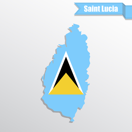Saint Lucia map with flag inside and ribbonのイラスト素材
