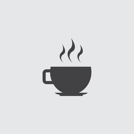 Coffee cup icon in a flat design in black on a gray backgroundのイラスト素材