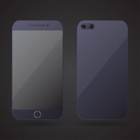 Smartphone realistic front and back on a black background. Vector illustrationのイラスト素材