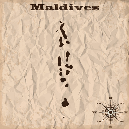 Maldives old map with grunge and crumpled paper. Vector illustrationのイラスト素材