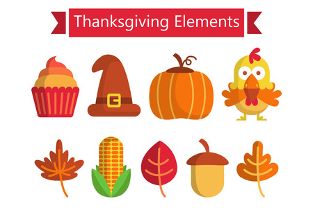 Collection of Thanksgiving object. Thanksgining elements. Vector illustrationのイラスト素材