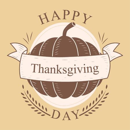 Thanksgining label with pumpkin in vintage style. Vector illustrationのイラスト素材