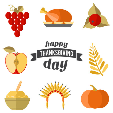 Thanksgining elements in a flat design. Vector illustrationのイラスト素材