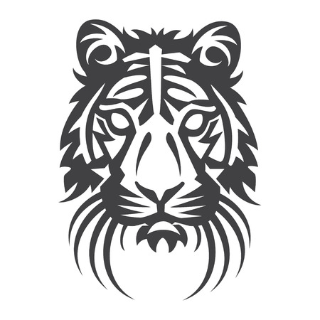 Tiger head in black on a white backgroundのイラスト素材