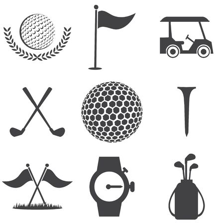 Set of golf icons in black on a white backgroundのイラスト素材