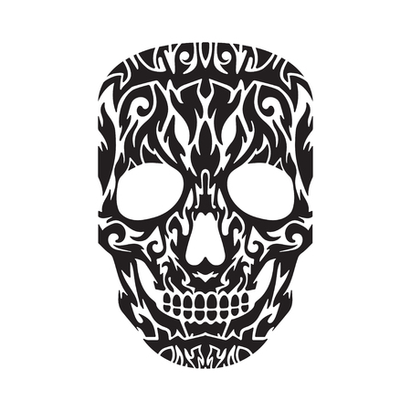 Skull tatto in black on a white background. Vector illustrationのイラスト素材