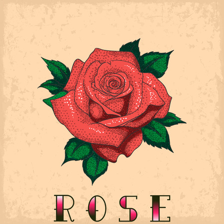 Rose tattoo on a grunge background. Vector illustrationのイラスト素材