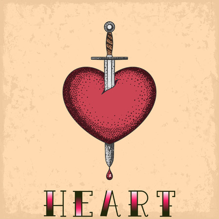 Heart with sword tattoo on a grunge backgroundのイラスト素材