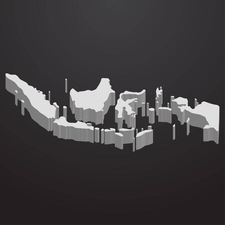 Indonesia map in gray on a black background 3dのイラスト素材