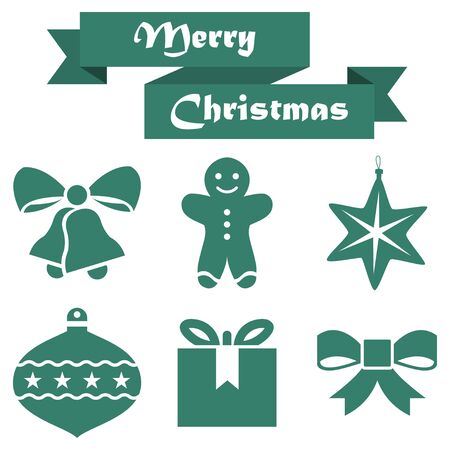 Set of Christmas icons on a white background with ribbonのイラスト素材