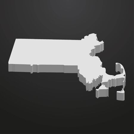 Massachusetts State map in gray on a black background 3dのイラスト素材