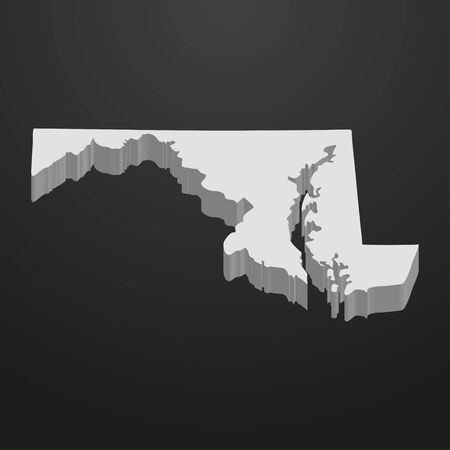 Maryland State map in gray on a black background 3dのイラスト素材