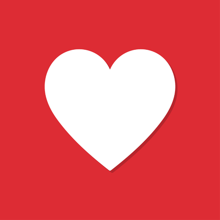 Heart icon with shadow in a flat design on a red backgroundのイラスト素材