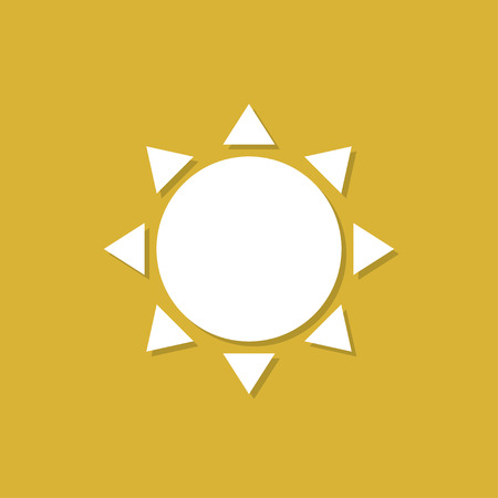 Sun icon with shadow in a flat design on a yellow backgroundのイラスト素材