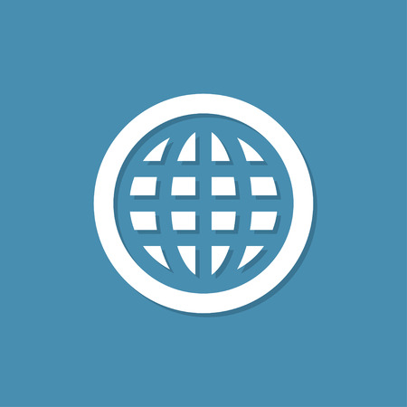 Globe icon with shadow in a flat design on a blue backgroundのイラスト素材