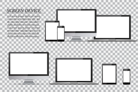 Set of blank screens. Computer monitor, laptop, tablet, smartphoneのイラスト素材