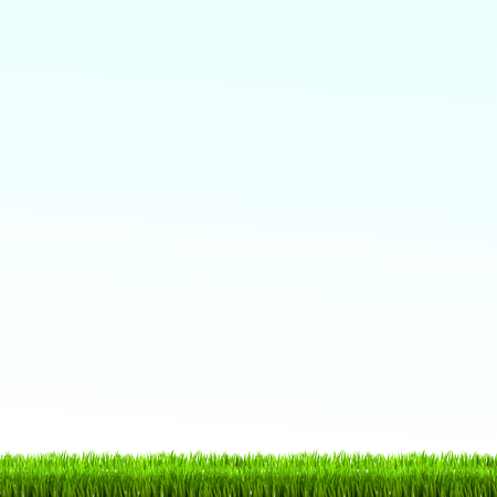 Green grass lawn with sunrise on blue sky. Vector illustrationのイラスト素材