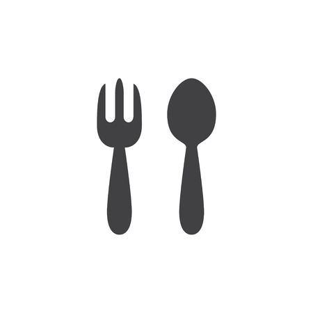 Fork and spoon icon in black on a white background. Vector illustrationのイラスト素材