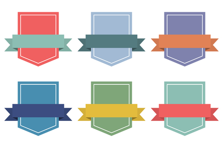 Set of flat ribbons banners with shield. Vector illustrationのイラスト素材