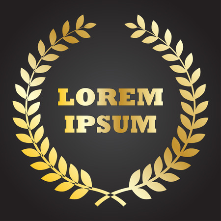 Golden laurel wreath on a black background. Vector illustrationのイラスト素材