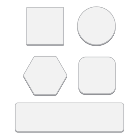 Set of white blank button. Round square rounded buttonsのイラスト素材