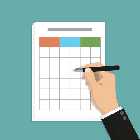 Businessman hand holding pen with spreadsheet file dataのイラスト素材