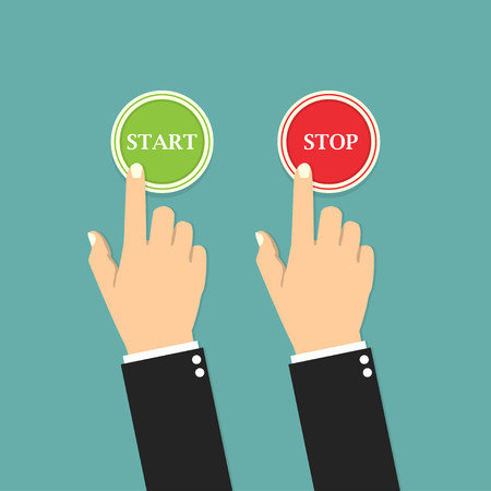 Hand pressing on the red and green button. Flat style. Start and stopのイラスト素材