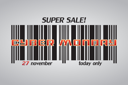 Cyber monday background with barcode. Sale concept. Vector illustrationのイラスト素材